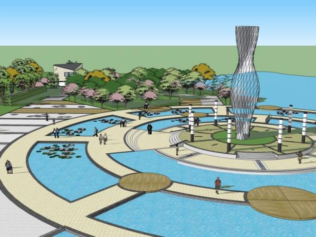 Sketchup景观模型|广场景观，现代风格