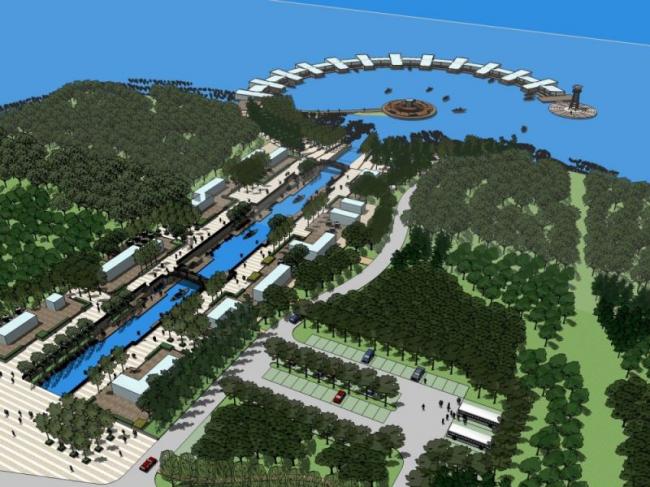 Sketchup景观模型|滨河景观，滨水景观，现代风格