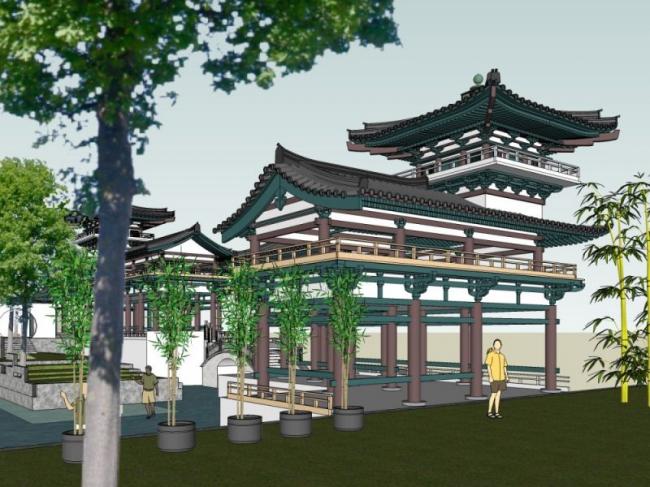 Sketchup景观模型|公园景观，园林景观，中式风格，中式园林