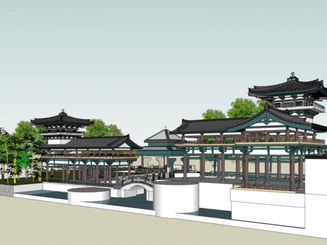 Sketchup景观模型|公园景观，园林景观，中式风格，中式园林