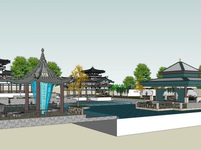 Sketchup景观模型|公园景观，园林景观，中式风格，中式园林