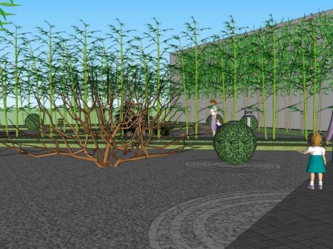 Sketchup景观模型|游园景观，现代中式风格