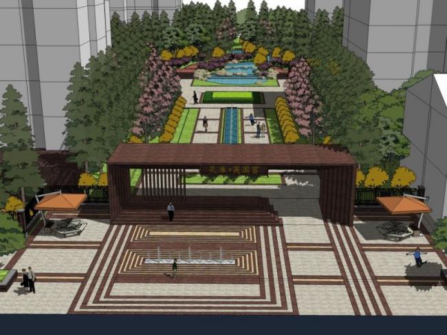 Sketchup景观模型|小区景观，住宅景观，英式风格，古典风格