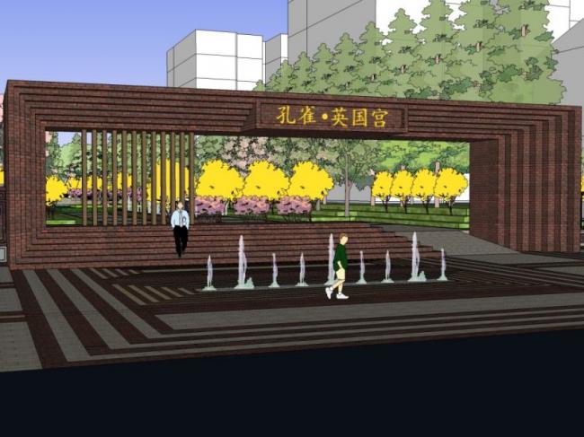 Sketchup景观模型|小区景观，住宅景观，英式风格，古典风格