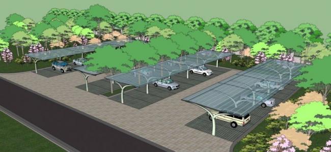 Sketchup景观模型|停车场景观，现代风格