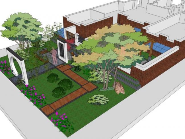 Sketchup景观模型|景观庭院，现代中式风格