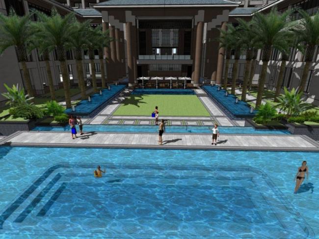 Sketchup景观模型|泳池景观，古典风格