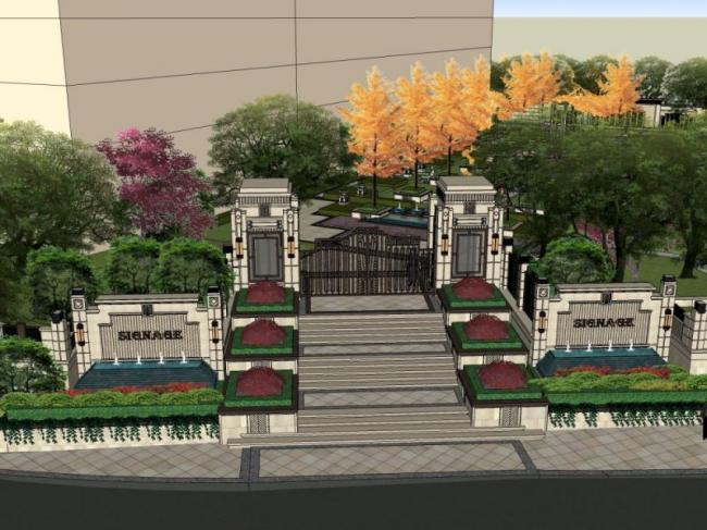 Sketchup景观模型|小区景观，住宅景观，古典风格