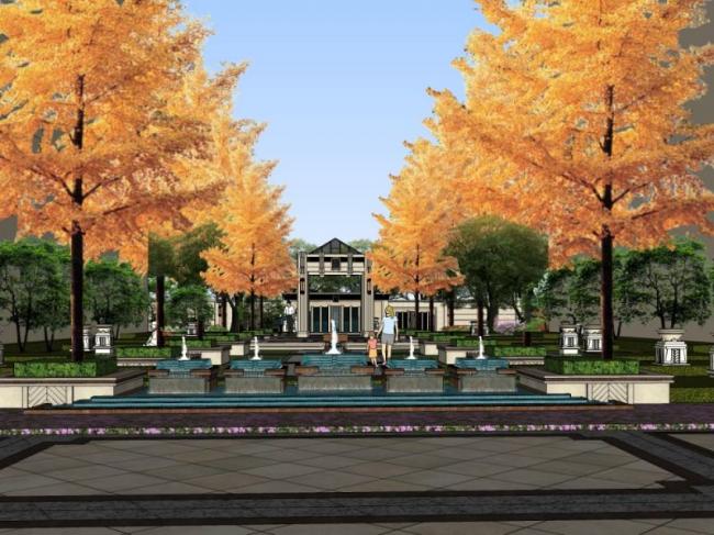 Sketchup景观模型|小区景观，住宅景观，古典风格