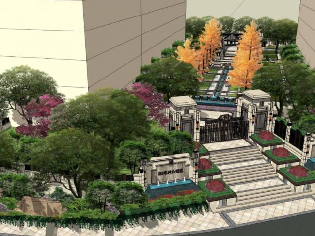 Sketchup景观模型|小区景观，住宅景观，古典风格