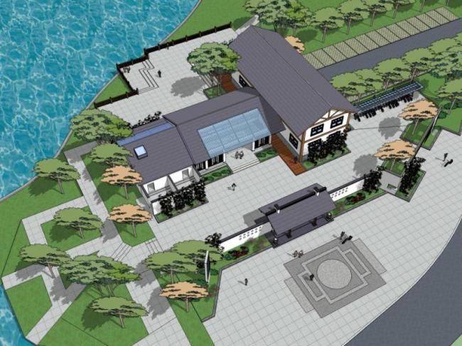 Sketchup景观模型|滨水景观，现代中式风格