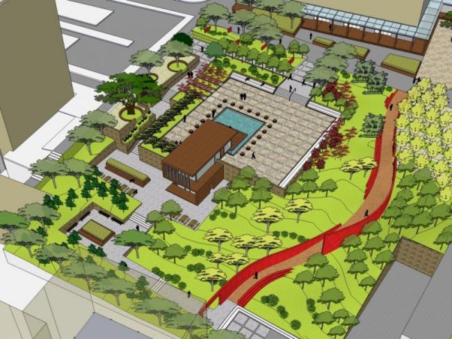 Sketchup景观模型|广场景观，现代风格