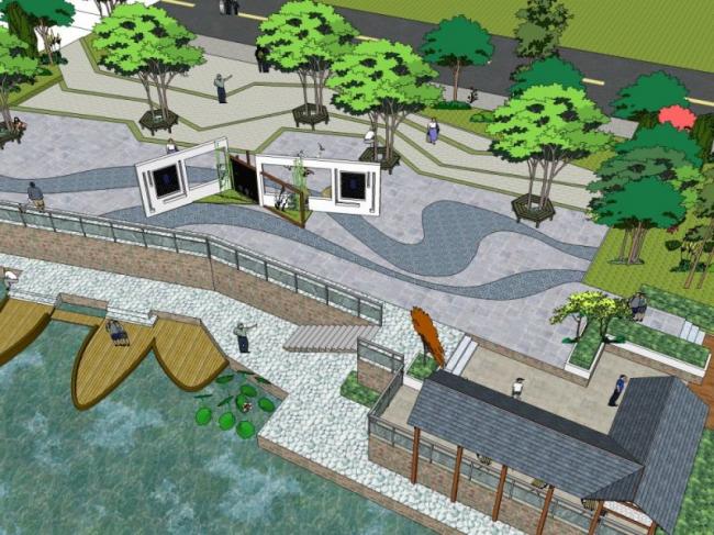 Sketchup景观模型|广场景观，现代中式风格