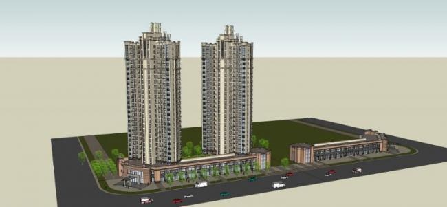 Sketchup住宅模型|超高层住宅，底层商业，居住建筑，古典风格