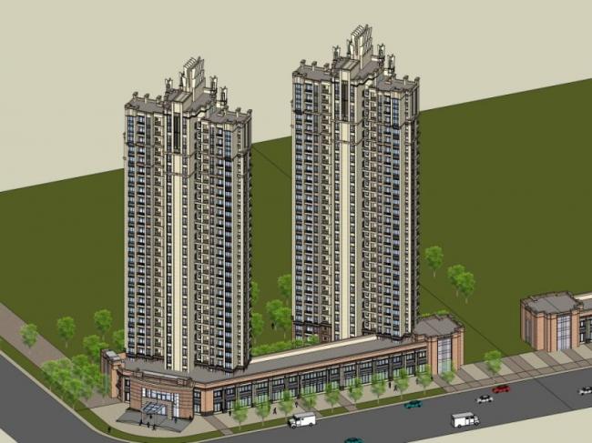 Sketchup住宅模型|超高层住宅，底层商业，居住建筑，古典风格