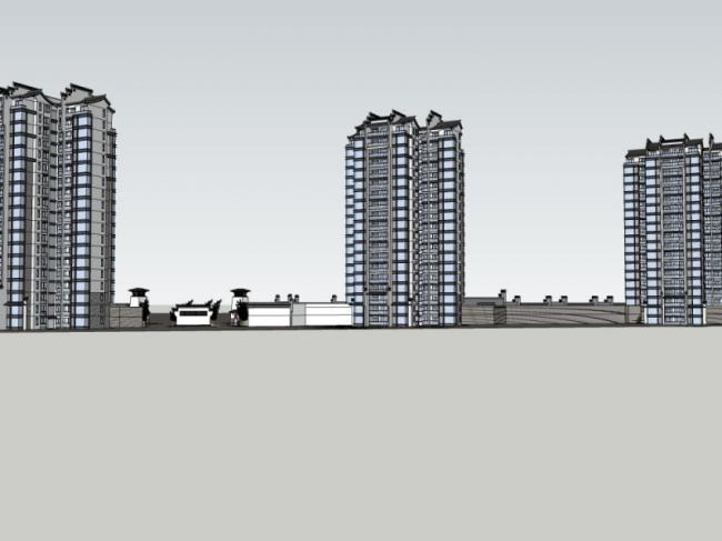Sketchup住宅模型|高层住宅，现代中式风格