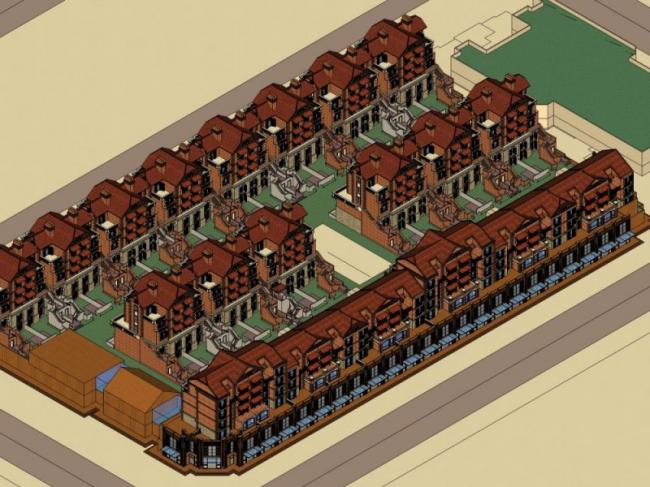 Sketchup住宅模型|多层联排住宅，古典风格