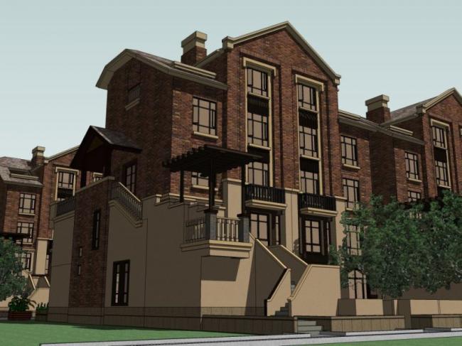 Sketchup住宅模型|多层联排住宅，古典风格