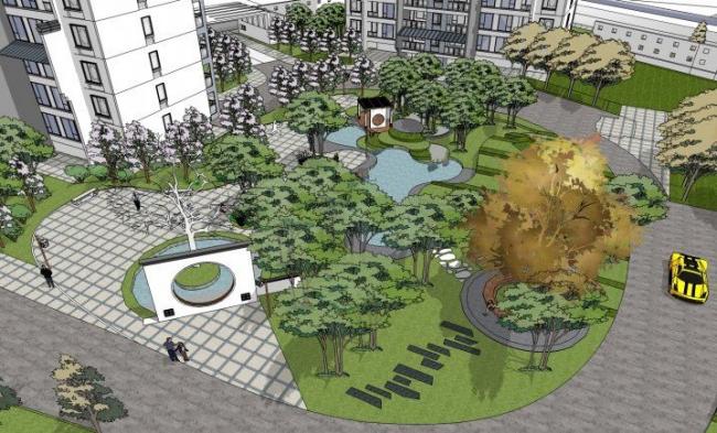 Sketchup景观模型|住宅景观，居住区景观，现代中式风格