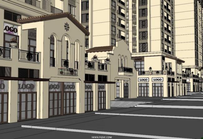 Sketchup商业模型|多层商业街，古典风格
