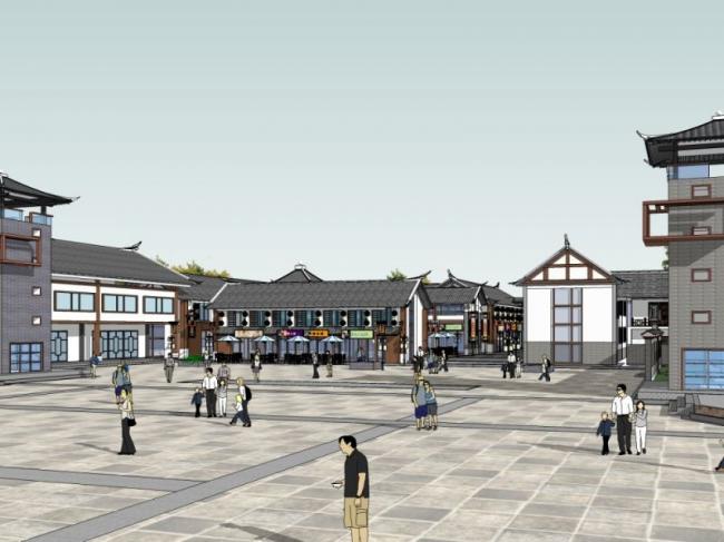 Sketchup商业模型|多层商业街，现代中式风格