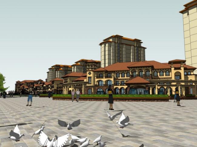 Sketchup商业模型|多层商业街，西班牙风格