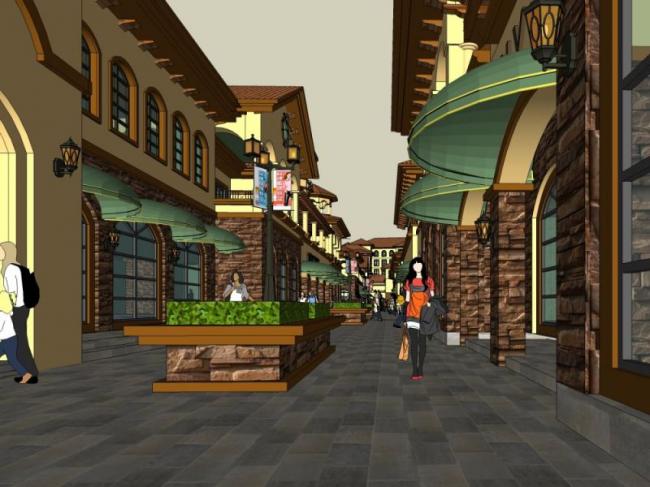 Sketchup商业模型|多层商业街，西班牙风格