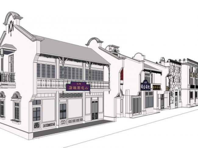 Sketchup商业模型|多层商业街，现代中式风格