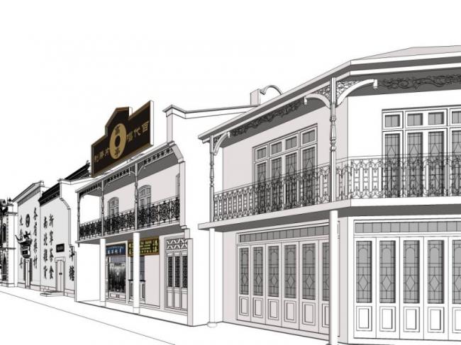 Sketchup商业模型|多层商业街，现代中式风格