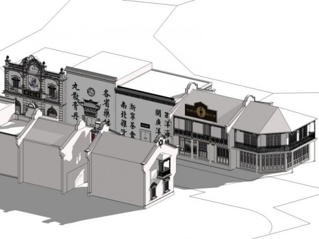 Sketchup商业模型|多层商业街，现代中式风格