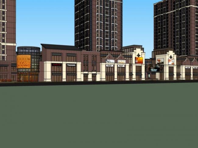 Sketchup综合体模型|多高层商住综合体，住宅，底层商业，古典风格