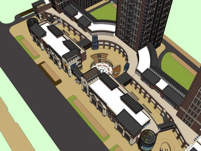 Sketchup综合体模型|多高层商住综合体，住宅，底层商业，古典风格