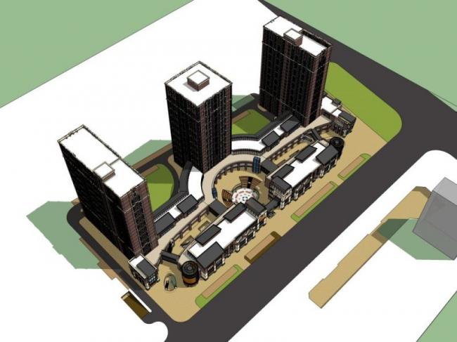 Sketchup综合体模型|多高层商住综合体，住宅，底层商业，古典风格