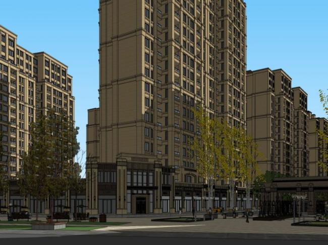 Sketchup住宅模型|高层住宅底层商业，居住建筑，古典风格