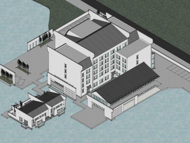 Sketchup商业模型|多层会所，现代中式风格