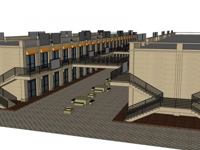 Sketchup商业模型|低层商业步行街，新古典风格