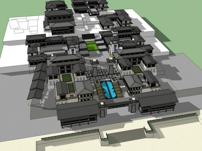 Sketchup商业模型|多层古镇，中式风格
