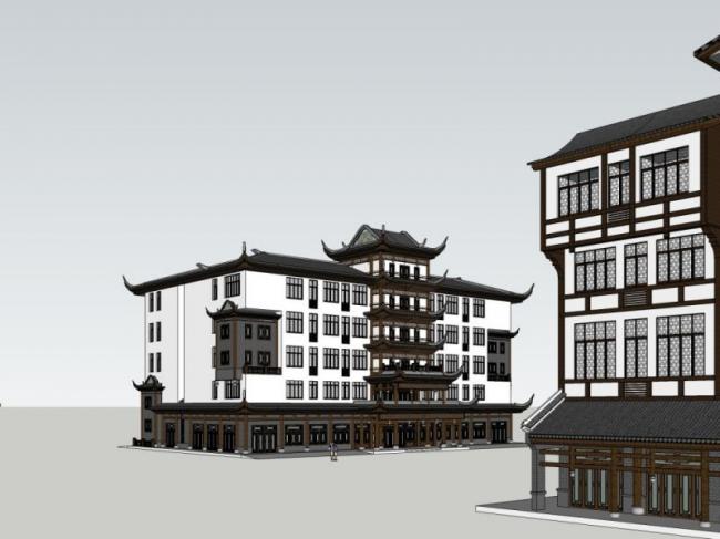 Sketchup商业模型|多层古镇，现代中式风格