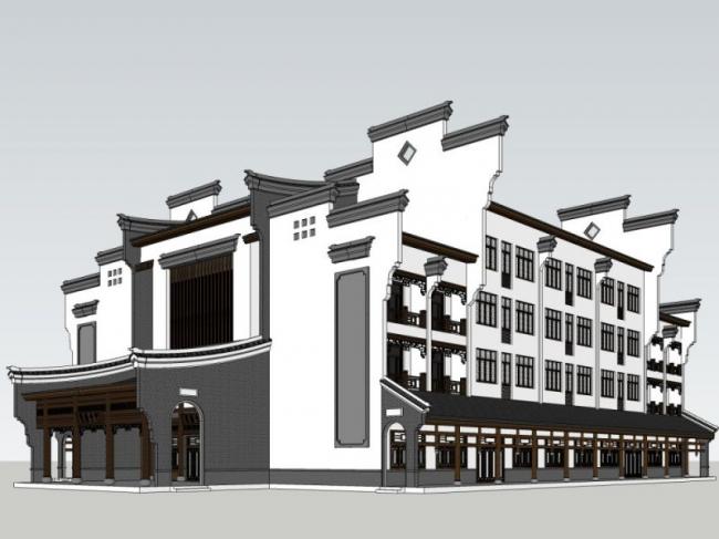 Sketchup商业模型|多层古镇，现代中式风格