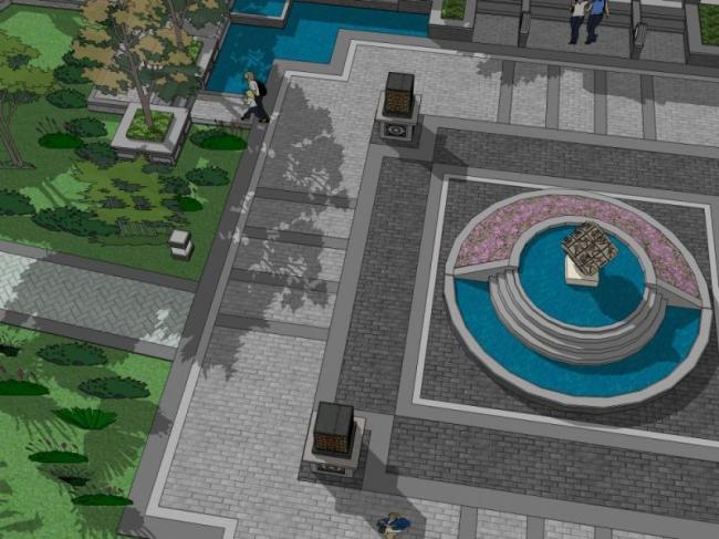 Sketchup景观模型|广场景观，现代中式风格