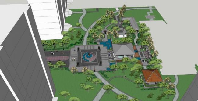 Sketchup景观模型|广场景观，现代中式风格