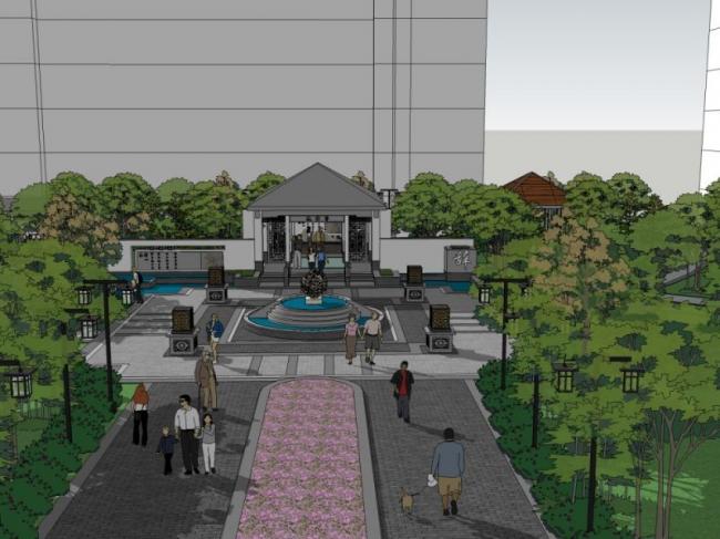 Sketchup景观模型|广场景观，现代中式风格