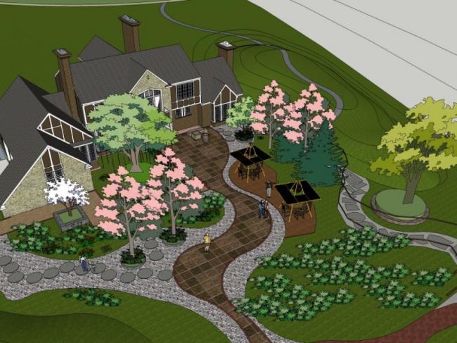 Sketchup景观模型|别墅景观，现代风格