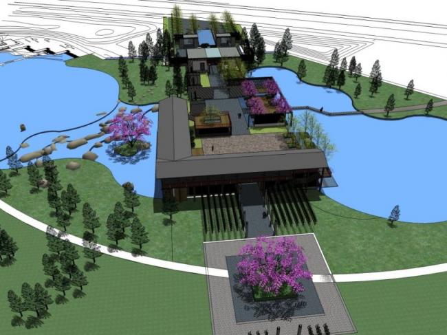 Sketchup景观模型|公园景观，现代中式风格