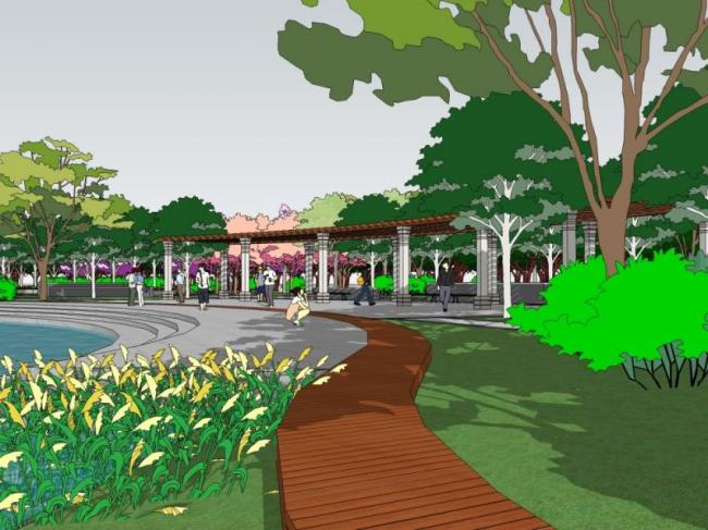 Sketchup景观模型|道路景观，街头公园景观，现代风格