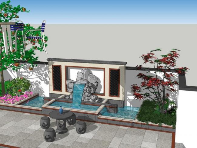 Sketchup景观模型|别墅景观，庭院景观，中式风格