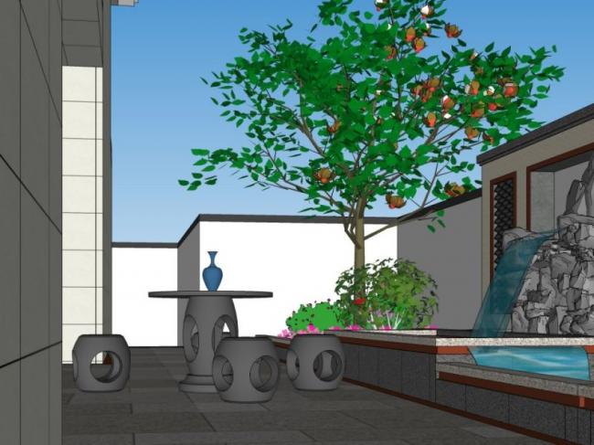 Sketchup景观模型|别墅景观，庭院景观，中式风格