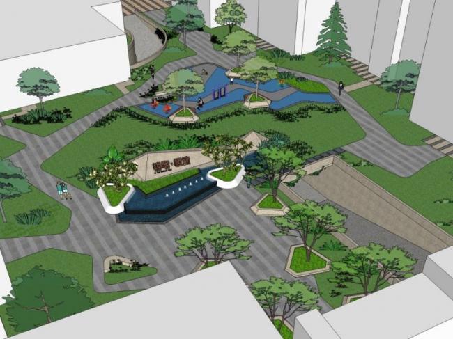 Sketchup景观模型|小区景观，住宅景观，现代风格