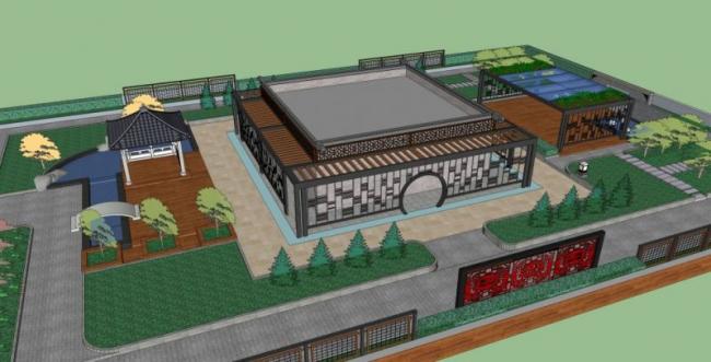 Sketchup景观模型|屋顶花园景观，中式风格