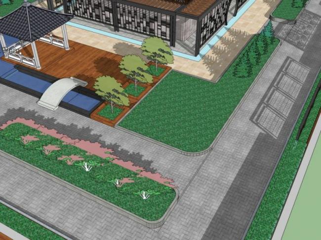 Sketchup景观模型|屋顶花园景观，中式风格